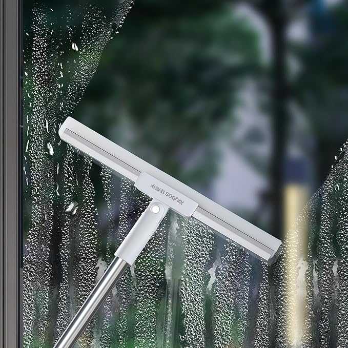 JOYBOS Rubber Squeegee for Floor, 50'' Long Handle Floor Squeegee Broom, Silicone Broom for Pet Hair Remover, Sweeper Window Squeegee for Floor, Tile, Grout, Brick, Decks, Garages,Basement