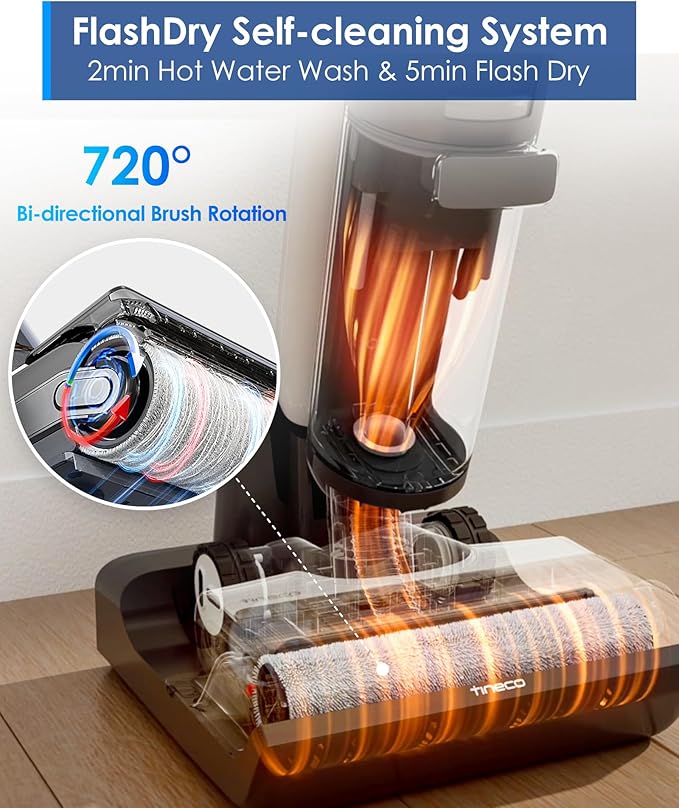 Tineco Floor ONE S7 FlashDry Smart Cordless Wet Dry Vacuum Cleaner, Long Runtime, Great for Sticky Messes, Self-Cleaning, 158℉Hot Air FlashDrying, Dual-Sided Edge Cleaning, Extended Battery Lifespan