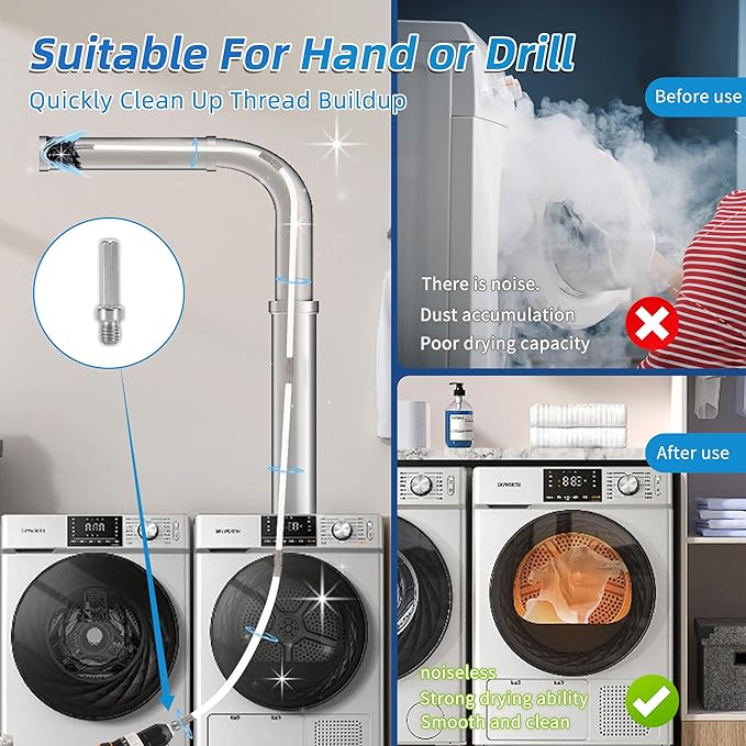 30 Feet Dryer Vent Cleaning Brush Kit, Multi-Scene Durability Chimney Brush with Flexible Nylon Rod, Multi-Purpose lint Cleaning Brush for Drill,Chimneys, fireplaces, Ventilation ducts