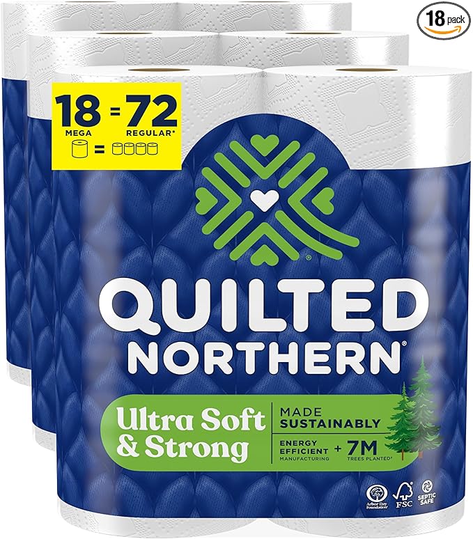 Quilted Northern Ultra Soft & Strong Toilet Paper, 18 Mega Rolls = 72 Regular Rolls, 5X Stronger, White, 2-Ply, Premium Toilet Tissue