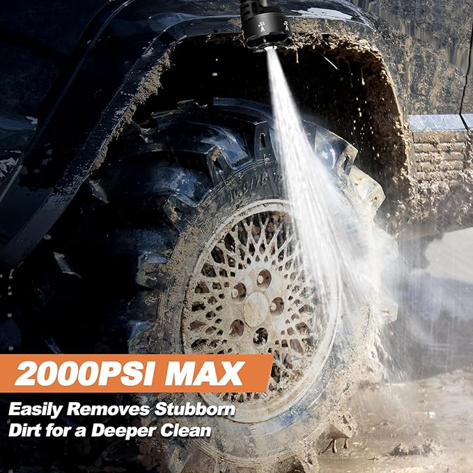 Cordless Pressure Washer, 2000PSI MAX Portable Pressure Washer with Brushless Motor, 5.0Ah Battery, 2A Fast Charger, 4 Speed Adjustment LCD Touch Screen, with Garden Hose & Faucet Connectors