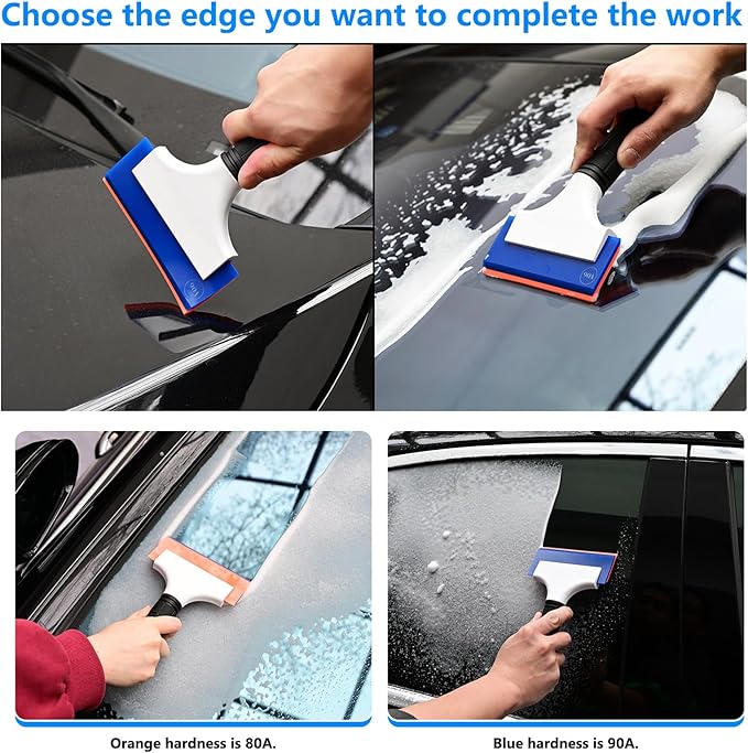 EHDIS 2PCS Double Edge Blade Small Rubber Squeegee 5-inch Handy Window Shower Squeegee Auto Water Blade for Car Windshield, Window, Mirror, Glass Door, Ice Snow Removal Scraper Tool