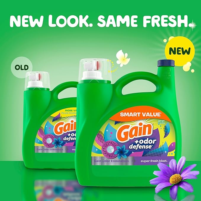 Gain + Odor Defense Liquid Laundry Detergent, Super Fresh Blast Scent, 107 Loads, HE Compatible Washing Soap