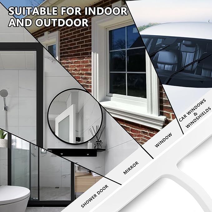 Shower Squeegee for Shower Glass, Bathroom Glass Cleaning Tool with Hook Mount, Squeegee for Glass Doors, Window Cleaning, Tile Shower Walls (White)