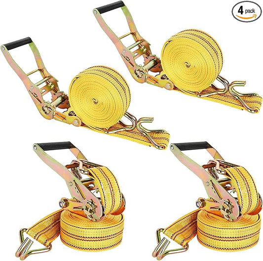 HUBun4 Pack Ratchet Tie Down Straps, 2" x 20 Feet, 8,000 lbs Break Strength, Heavy Duty Cargo Lashing Straps with Double J Hooks for Trucks, Trailers, and Moving