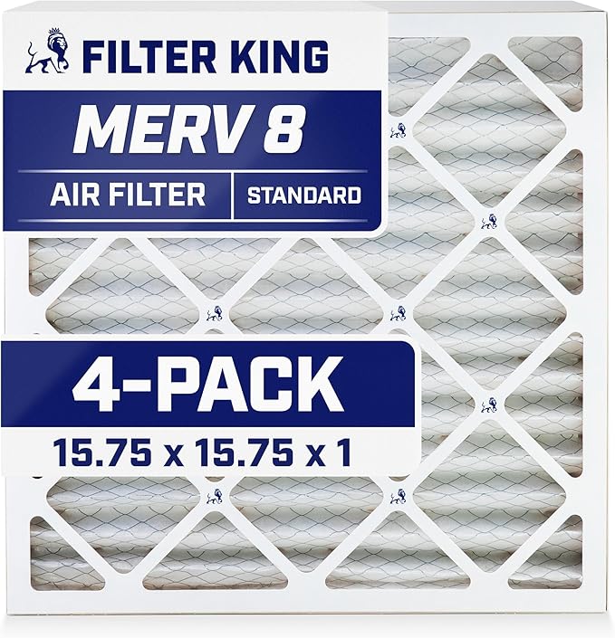 Filter King 15.75x15.75x1 Air Filter | 4-PACK | MERV 8 HVAC Pleated A/C Furnace Filters | MADE IN USA | Actual Size: 15.75 x 15.75 x .75"