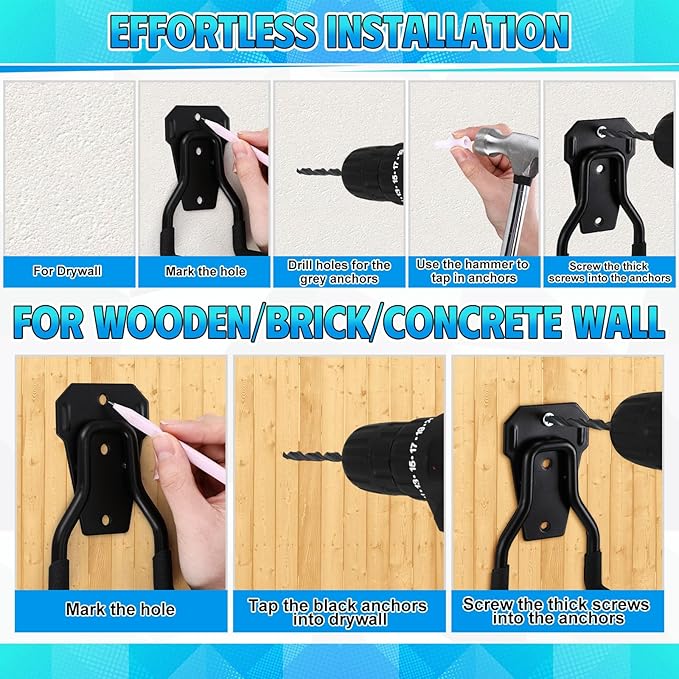 6 Pack Garden Power Tool Hooks Garage Wall Mount Holder Organizer Heavy Duty Utility Hangers for String Trimmer Leaf Blower Lawn Equipment Tool Organizers and Storage Accessories