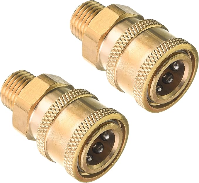 RIDGE WASHER Pressure Washer Couplers, Brass Fittings, 1/4 Inch Quick Connect to Male NPT Thread, 5000 PSI, 2 Pack