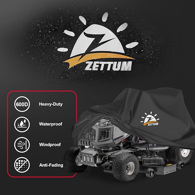 Zettum Riding Lawn Mower Cover - Lawn Tractor Covers Waterproof & Heavy Duty, 600D Outdoor Mower Cover Universal fit with Storage Bag for John Deere, EGO, Toro, Craftsman, Husqvarna, Honda and More