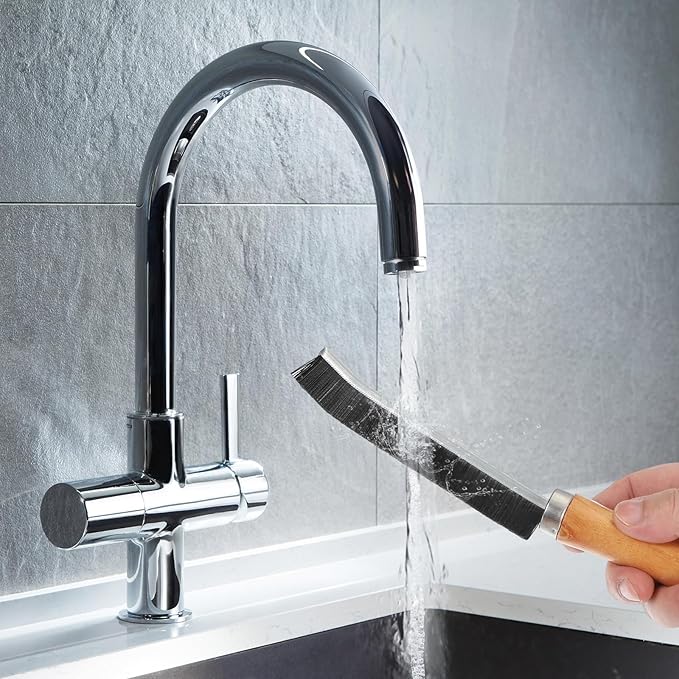 uxcell 2pcs Crevice Cleaning Brush, 8.6 Inch Hard Bristle Cleaning Brush with Rope Bathroom Cleaning Tools for Corner, Window, Faucets, Black