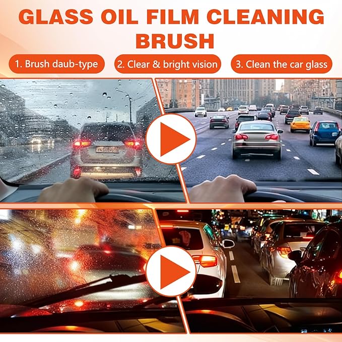 2PCS Glass Oil Film Remover for Car, Roll-On Glass Compound with Cleaning Board, Removes Oil Film & Smudges, Improve Windshield Clarity and Visibility for Safe Driving