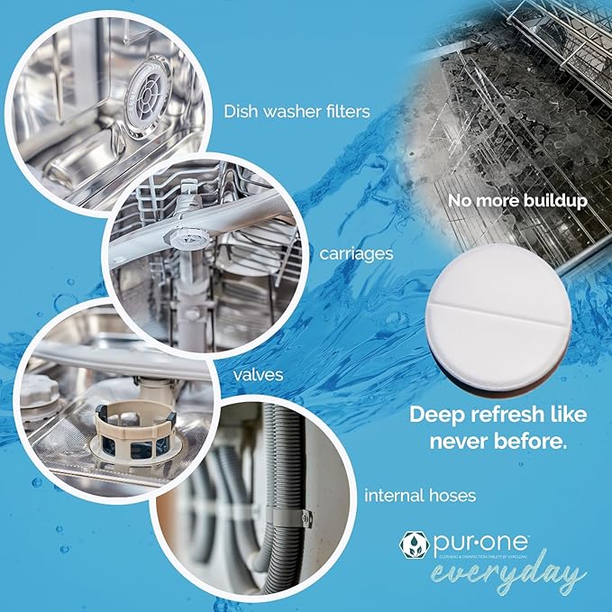 Dishwasher Cleaner & Deodorizer - Deep Cleaning, Eliminates Built-up Residues & Grime in Dishwashers, Odor Remover, Septic Safe, For All Makes & Models, 12 Pack Monthly Maintenance Solution