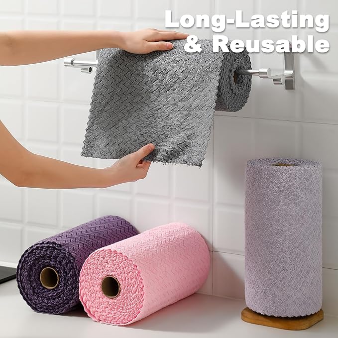 80 Pack Microfiber Cleaning Cloth Roll Reusable Paper Towels 12"x12" Tear Away Cloth,Absorbent Dish Rags for House Kitchen,Wash Cloths,Lint Free Rags for Window Cars Cleaning Supplies