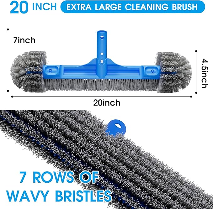 Pool Brush for Cleaning Pool Walls, 20'' Light Duty Pool Brush Head Detachable Side Brush Nylon Bristles Pool Scrubber for Above Ground Pools Ingound Pools, Safe for Vinyl Liner