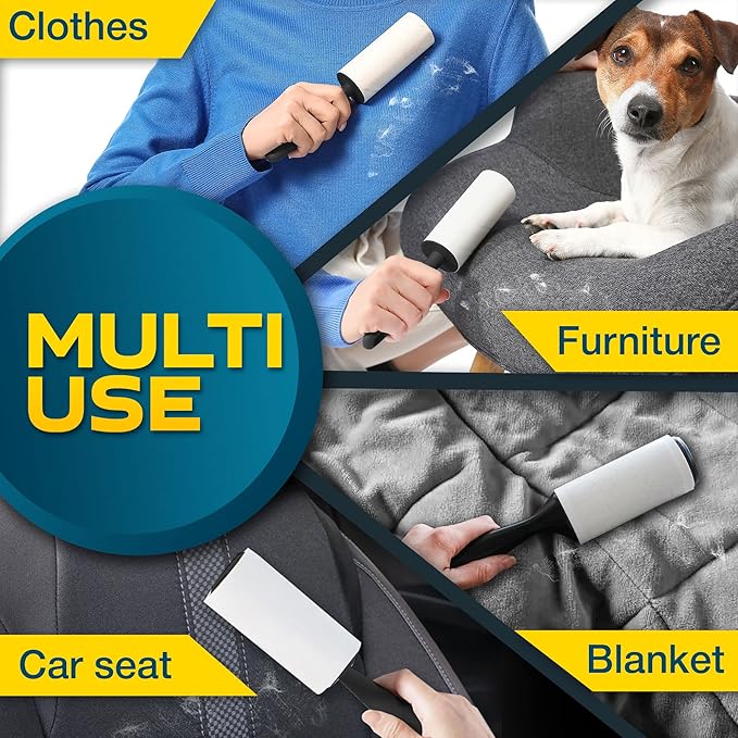 Lint Rollers for Pet Hair, Sticky, Remover for Couch, Clothes Furniture and Carpet. Dog Hair Remover Cat Hair, Animal Fur, Fuzz. 5 Large Lint Rollers