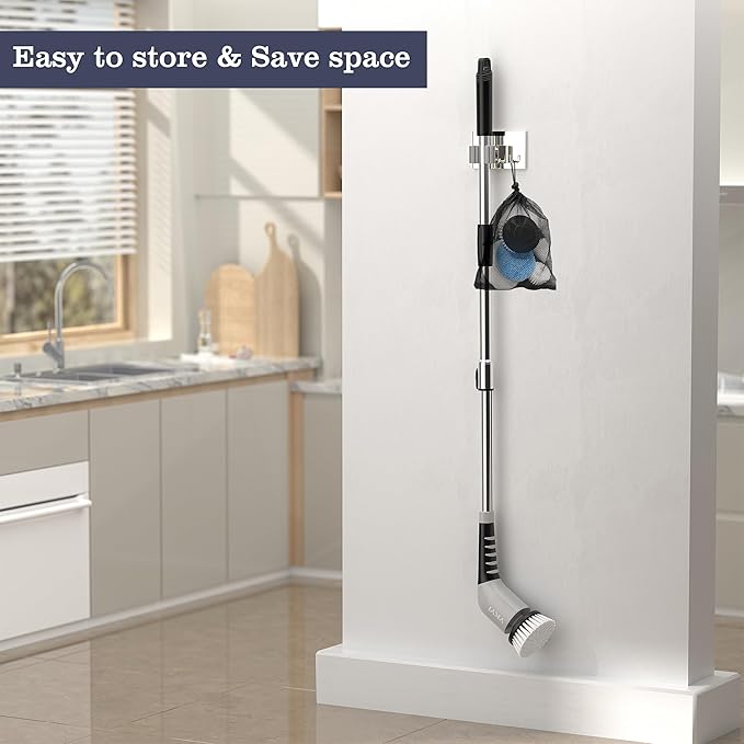 YKYI Electric Spin Scrubber-Cordless Power Scrubber with 8 Brush Heads, 3 Speeds & Adjustable Long Handle, IPX7 Waterproof Shower Cleaning Brush for Bathroom Tile, Bathtub, Grout, Kitchen(Grey)