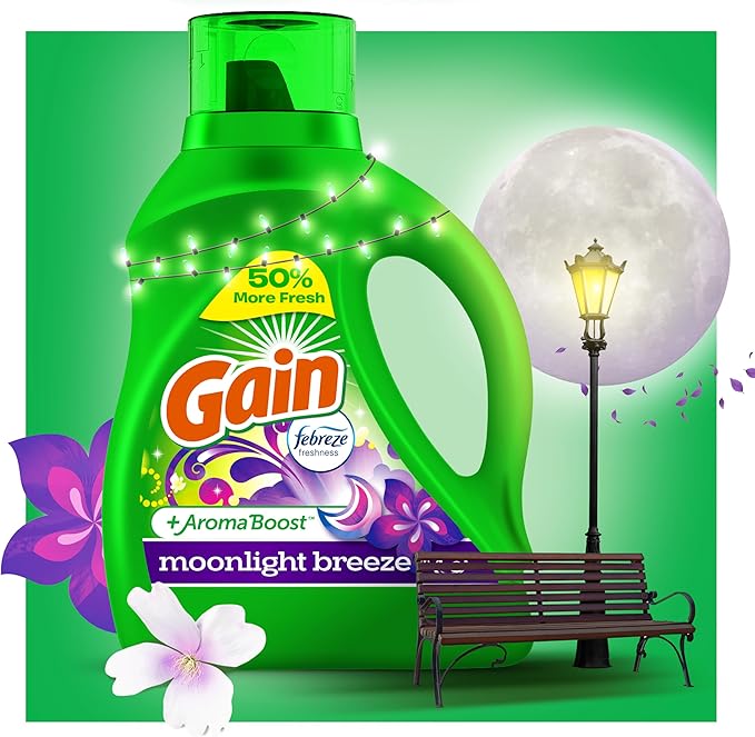 Gain Liquid Laundry Detergent with Odor Defense, Moonlight Breeze Scent, 65 FL OZ x 2, 45 x 2 Loads, Liquid Detergent And Laundry Soap For HE Washing Machines