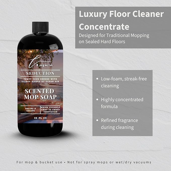 Luxury Floor Cleaner, Scented Mop Soap Concentrate | Hard Floor Cleaner for Tile, Vinyl, Laminate, LVP & Sealed Hardwood | Low-Foam, Streak-Free | 36 oz | Seduction
