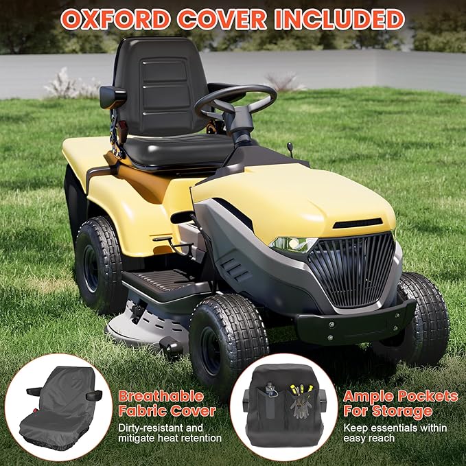 Universal Forklift Seat with Cover, Tractor Seat with Safety Belt, Adjustable Back and Armrest, Operator Safe Switch for Tractor, Mower, Excavator, Skid Loader, Dozer, Telehandler