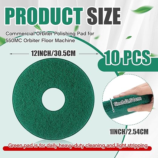 10 Pcs 12" Cleaning Orbiter Pads Commercial Floor Buffer Pads Hardwood Floor Maintenance Scrubber Polisher Cleaning and Stripping for Orbiter Machine (Green)
