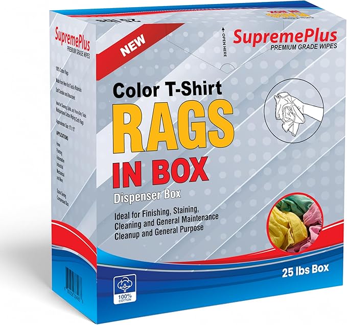 Premium Color Knit Cleaning Cloths (2 x 25 lbs. Compressed Box) – Shop Rags Bulk for Workshops, Mechanics, Painters, and Home Use, Multipurpose Cotton T-Shirt Rags