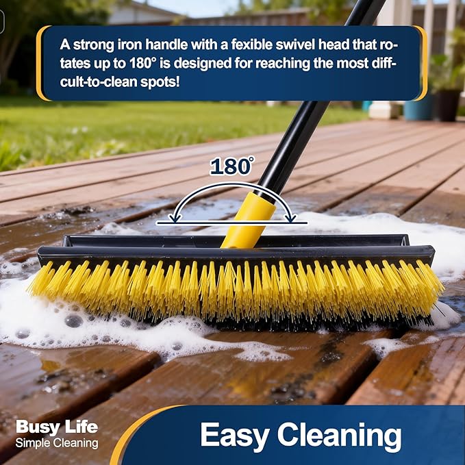 Yocada Double-Sided Floor Scrub Brush Triangle Brush Corner Crevice Cleaning Heavy Duty Stiff Bristle 65.5" for Cleaning Patio Bathroom Garage Kitchen Wall Deck Tub Tile