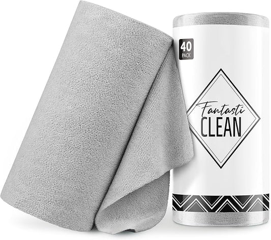 Fantasticlean Microfiber Cleaning Cloth Roll -40 Pack, Tear Away Microfiber Towels, 12" x 12", Reusable, Washable, Scratch Free, Ultra Absorbent Dishcloth for for All-Around Cleaning Supplies (Grey)