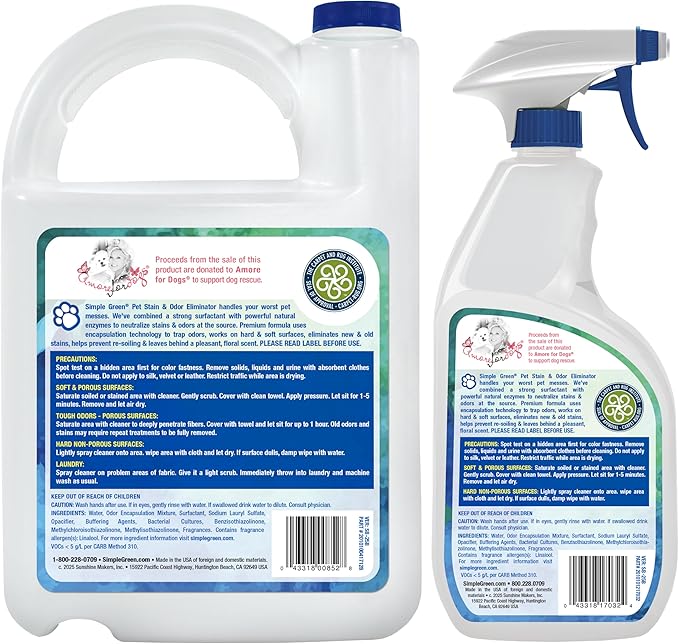 Simple Green Pet Stain and Odor Eliminator 32 oz Spray & 1 Gal Refill