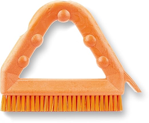 SPARTA Plastic Commercial Grout Brush, Triangle-Shaped Scrub Brush with Scraper and Two Threaded Holes for Attaching Handle (Sold Separately), 9 x 7 x 7 Inches, Orange