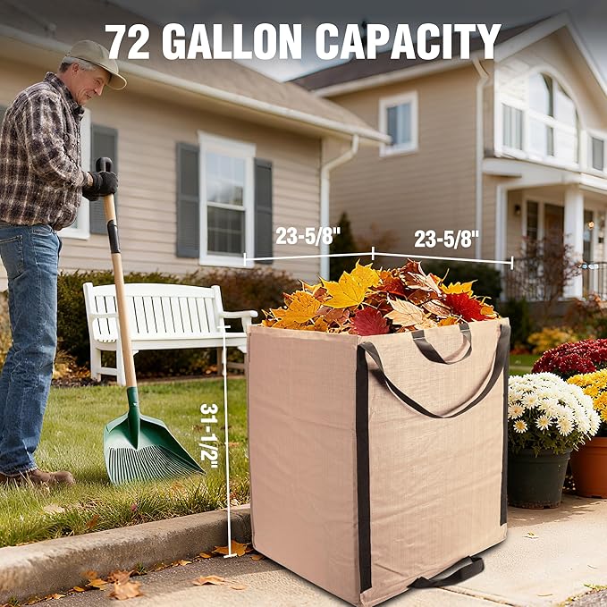 WORKPRO Heavy Duty 72-Gallon Reusable Yard Waste Bags, Self-standing Leaf and Lawn Bags with Reinforced Handles, Garden Waste Bags for Debris, Leaves, Grass, and Outdoor Recycling, Light Tan
