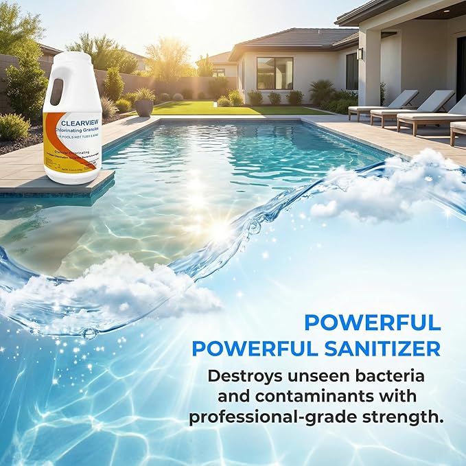ClearView Chlorine Granules 5 Lbs for Spas and Hot Tubs, Fast Dissolving Chlorinating Granules for Swimming Pools, Calcium-Free Formula Pool Chlorine Shock Granular Sanitizer