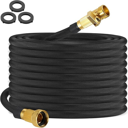 25ft Garden Hose – Lightweight & Flexible Water Hose, Leak-Proof Fabric & Non-Expandable with Shut-Off Valve for Yard, Outdoor Watering, Car Wash & RV