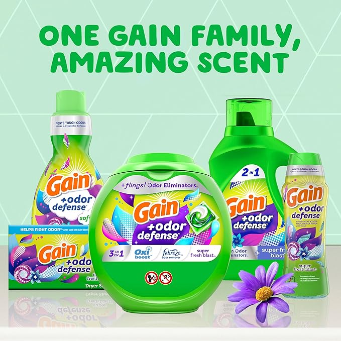 Gain Odor Defense Liquid Laundry Detergent, Super Fresh Blast Scent, 194 fl oz, 134 loads, 2 in 1, Laundry Detergent Liquid Soap, HE compatible