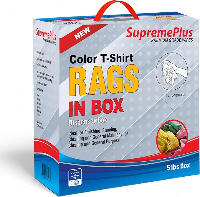 Premium Color Knit Cleaning Rags (600 lbs. Pallet 120x5 lbs. Compressed Boxes) – Shop Cloths Bulk for Workshops, Mechanics, Painters, and Home Use, Multipurpose Cotton T-Shirt Rags