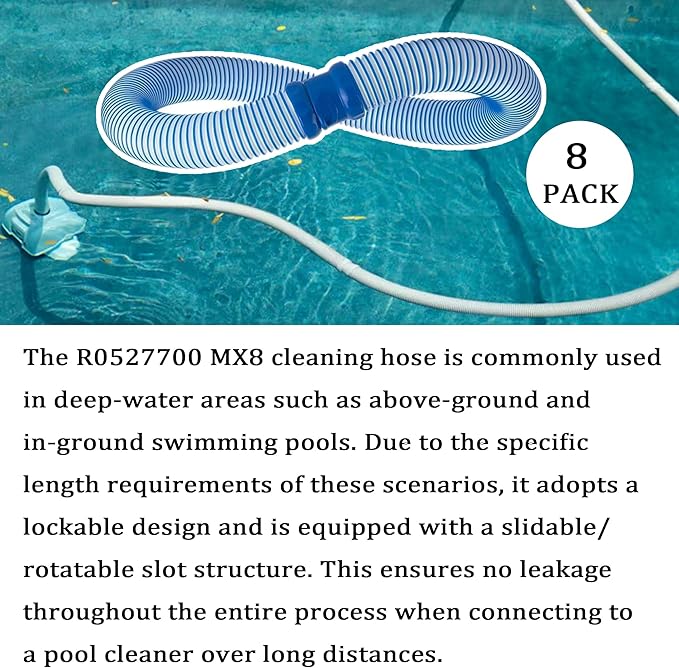 8 Pack 39 Inch Pool Vacuum Hose Compatible with MX6, MX8, MX6 Elite, MX8 Elite, Twisted Lock Swimming Pool Vacuum Hose for Swimming Cleaning, R0527700 Pool Cleaner Hose Replacement Parts