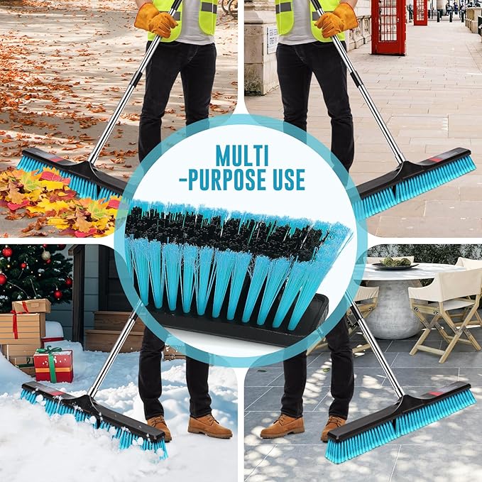24" Push Broom, Heavy Duty Outdoor Commercial Broom for Cleaning with 55" Long Handle and Stiff Bristles, for Driveway Garage Yard Patio Warehouse Concrete Floor Cleaning