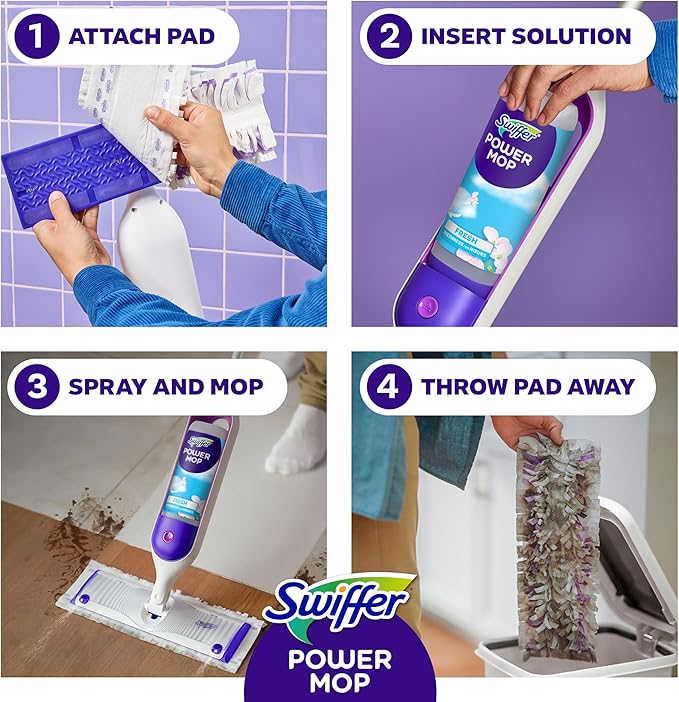 Swiffer PowerMop Multi-Surface Mop Kit for Floor Cleaning, Includes PowerMop, 2 Mopping Pad Refills, 1 Cleaning Solution with Fresh Scent and 2 Batteries