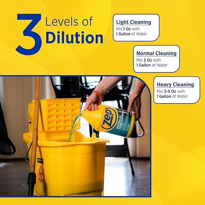 Zep Neutral pH Industrial Floor Cleaner. 1 Gallon (Case of 2) - ZUNEUT128 - Concentrated Pro Trusted All-Purpose Floor Cleaner