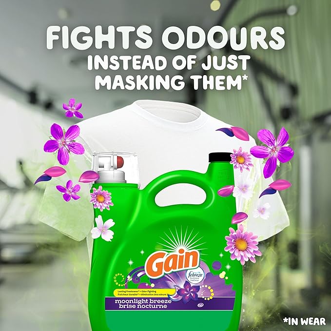 Gain + Aroma Boost Liquid Laundry Detergent, Moonlight Breeze Scent, 107 Loads, 154 fl oz, HE Compatible