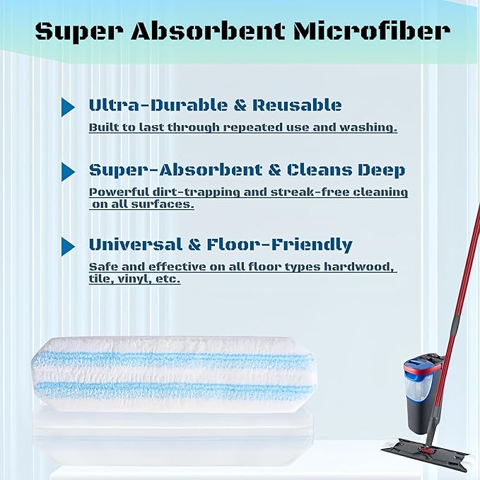 Replacement Mop Pads Compatible with Ocedar H2prO Flat Mop,Refills for O-Cedar H2pro Flat, Machine Washable Reusable Microfiber Mop Heads Replacements for Ocedar H2Pro 5 PCS