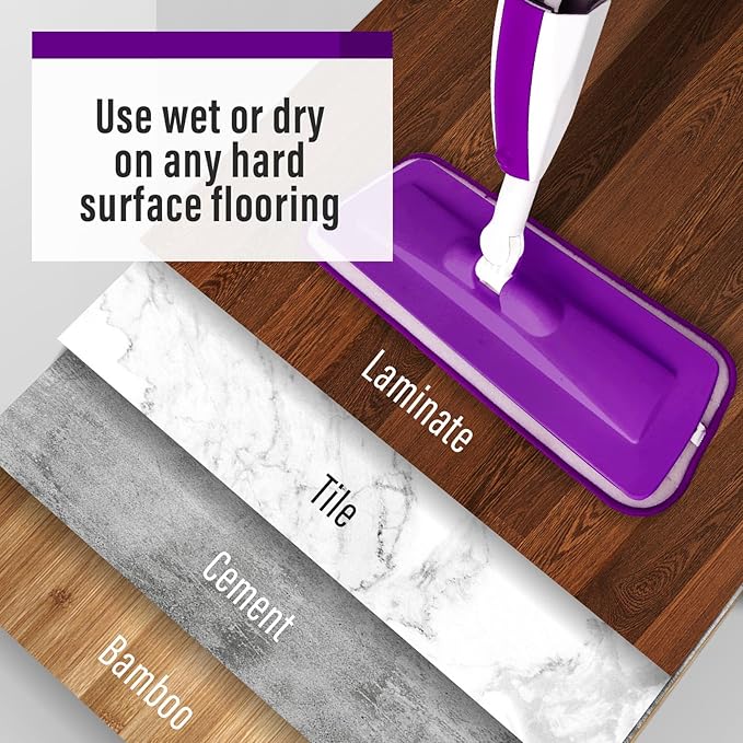 Mops for Floor Cleaning Wet Spray Mop with 14 oz Refillable Bottle and 3 Washable Microfiber Pads Home or Commercial Use Dry Wet Flat Mop for Hardwood Laminate Wood Ceramic