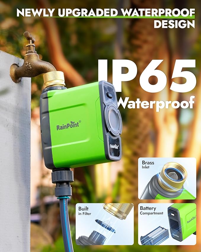 RAINPOINT WiFi Water Timer for Garden Hose, Brass Inlet WiFi Sprinkler Controller, Smart Hose Timer Valve with Ethernet Gateway, Rain Delay for Garden/Lawn (Support WiFi & Ethernet Connection)