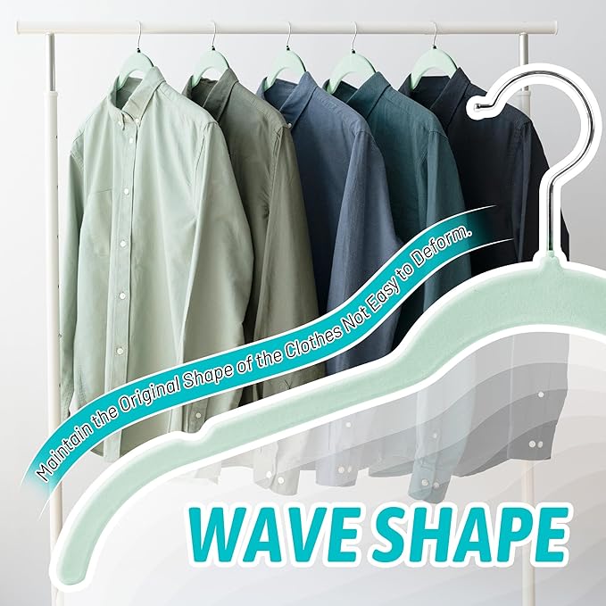 30 Pack Velvet Hangers – Non-Slip Slim Clothes Hangers with 360° Swivel Hook, Space-Saving Flocked Shirt Hangers for Coats, Dresses, Blouses, Suits(Green)
