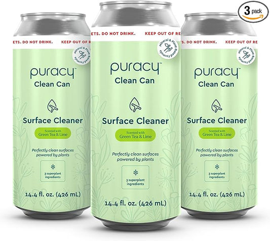 Puracy Multi-Surface Cleaner Clean Can - Plant-Powered Everyday Surface Cleaner - Natural All Purpose Cleaning Solution As Seen on TikTok (Green Tea & Lime, 3 Pack Refill)