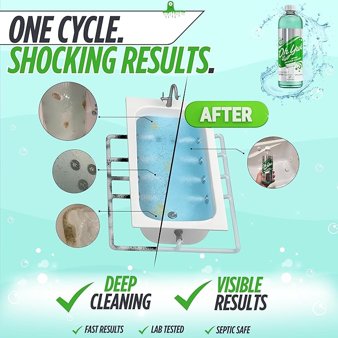 Oh Yuk Jetted Tub Cleaner for Jacuzzis, Bathtubs, Whirlpools, The Most Effective Jetted Tub Cleaner, Septic Safe, 4 Cleanings per Bottle - 16 Ounces