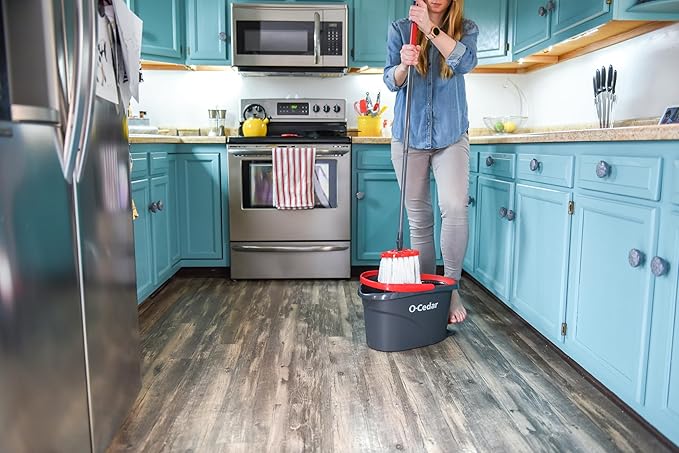 O-Cedar Easywring Microfiber Spin Mop & Bucket Floor Cleaning System with 4 Extra Refills