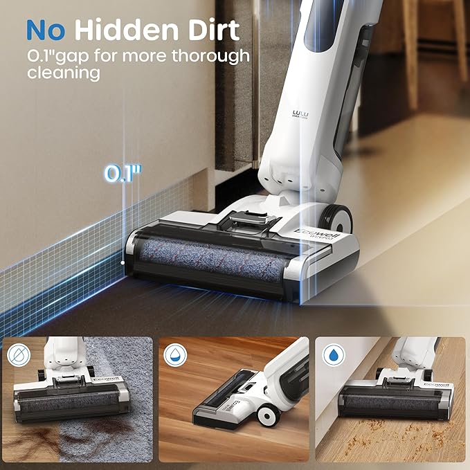 ECOWELL Wet Dry Vacuum Cordless Vacuum Mop Wash All in One, Self-Cleaning 0.1'' Dual-Sided Edge Cleaning, 8.2 lbs Lightweight Vacuum and Mop Combo for Hard Floors & Carpet, WCVP03