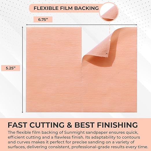 Sunmight 1500G Grip 25 Flexible Sanding Sheets - Premium Aluminum Oxide - Flexible Sandpaper Film Backing - Ceramic Alumina Grit - Sandpaper for Wood, Metal, Plastic & Automotive