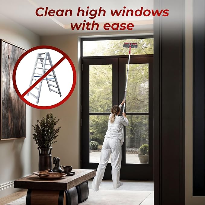 DSV Standard Squeegee Window Cleaner Tool 2-in-1 Window Squeegee for Window Cleaning, 60” Window Cleaning Squeegee Kit with Bendable Head, Window Cleaning Tool With Extension Pole for Home, Car, Glass