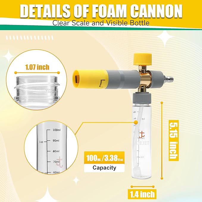 JOEJET Pressure Washer Gun with Mini Foam Cannon Dual Connector, Dual-Purpose Switch Spray Gun with 5 Power Washer Nozzle Tips, Dual Wand Foam Cannon, 1/4” Quick Connector